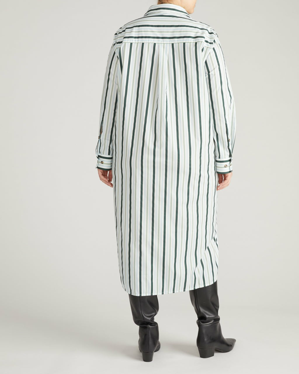 Odeon Stretch Poplin Shirtdress - Forest Green Multi Stripe | Universal Standard