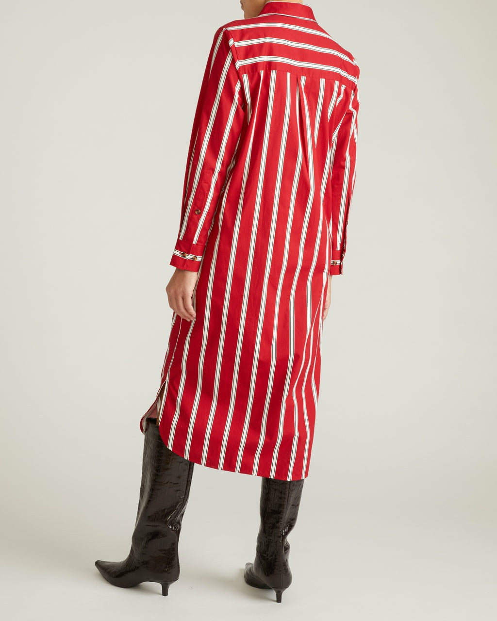 Odeon Stretch Poplin Shirtdress - Red/Black/White Stripe | Universal Standard