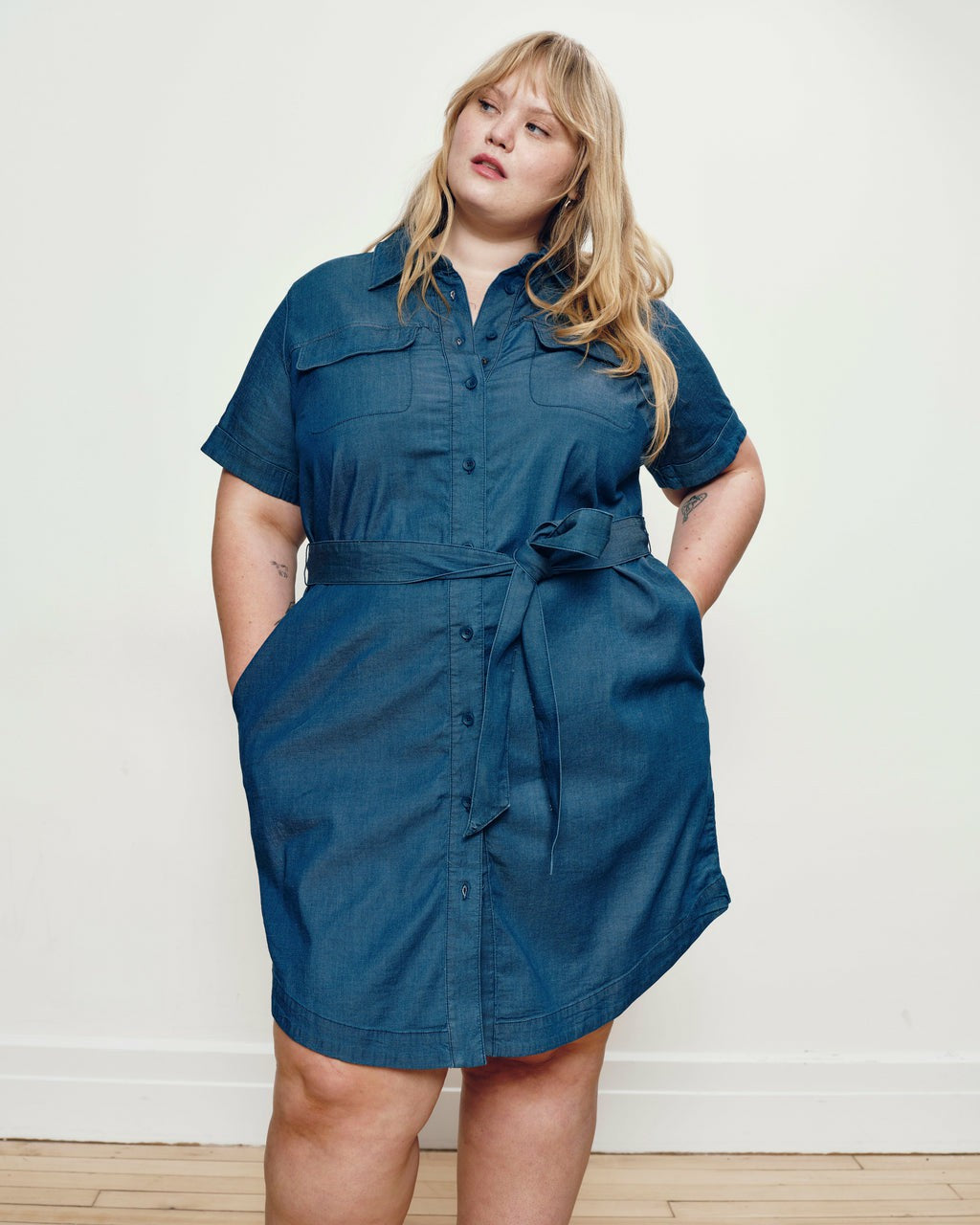 Perfect Tencel Chambray Short Sleeve Shirtdress - Midnight Blue | Universal Standard
