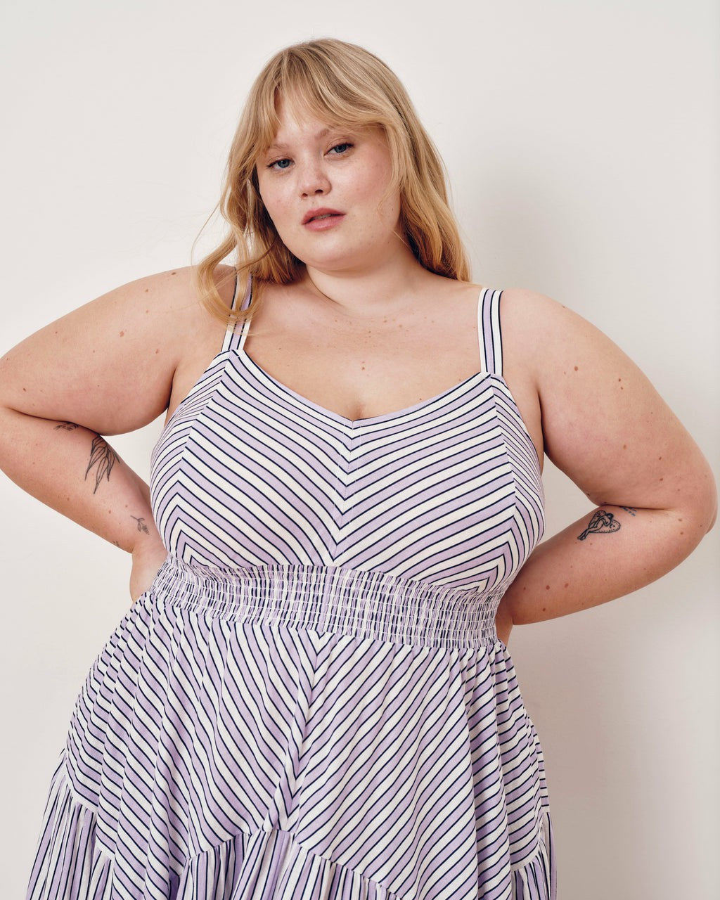 Ruby Smocked Linen Blend Sundress - Lilac Stripe Print | Universal Standard
