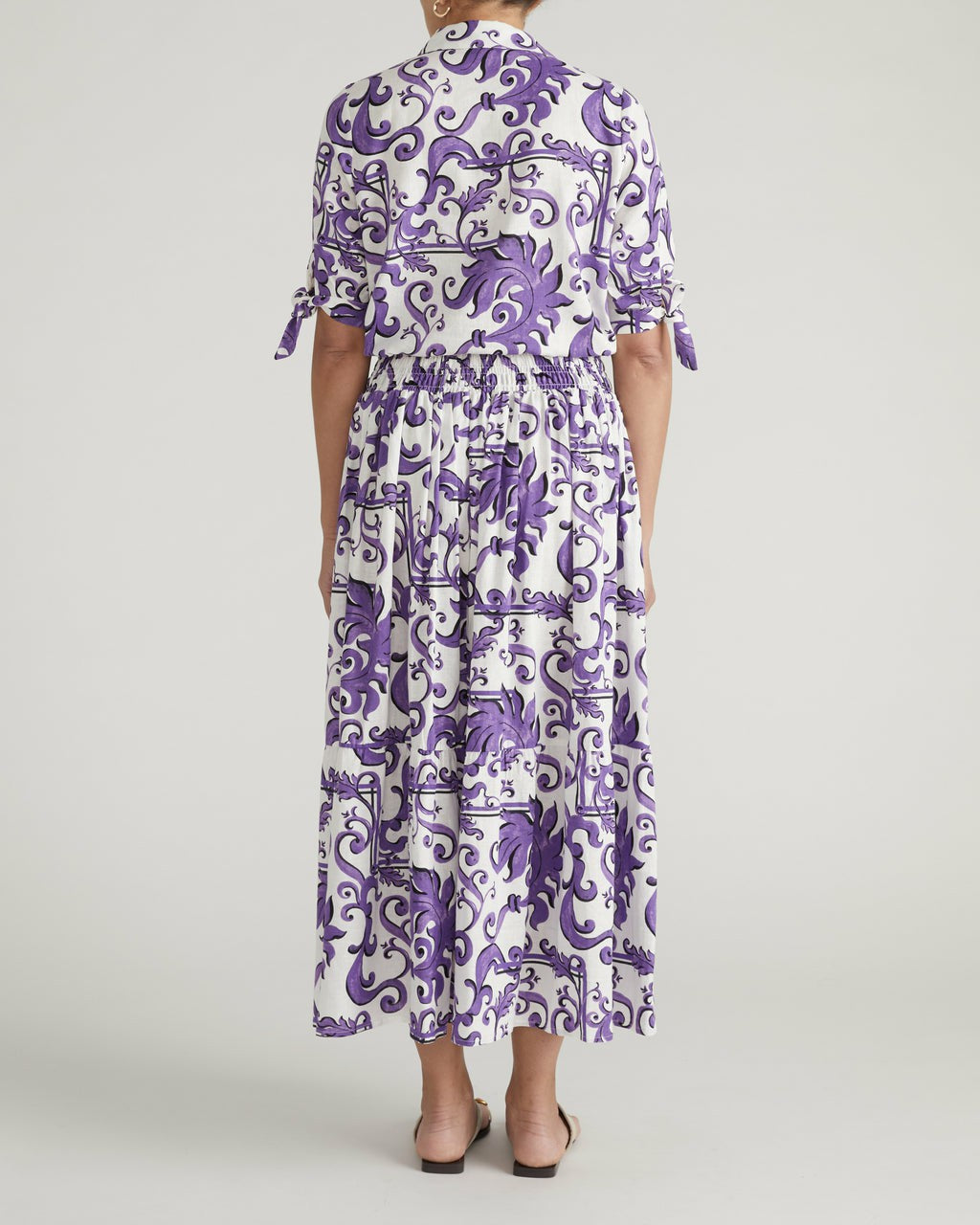 Tosca Linen Blend Maxi Skirt - Purple Majolica Print | Universal Standard