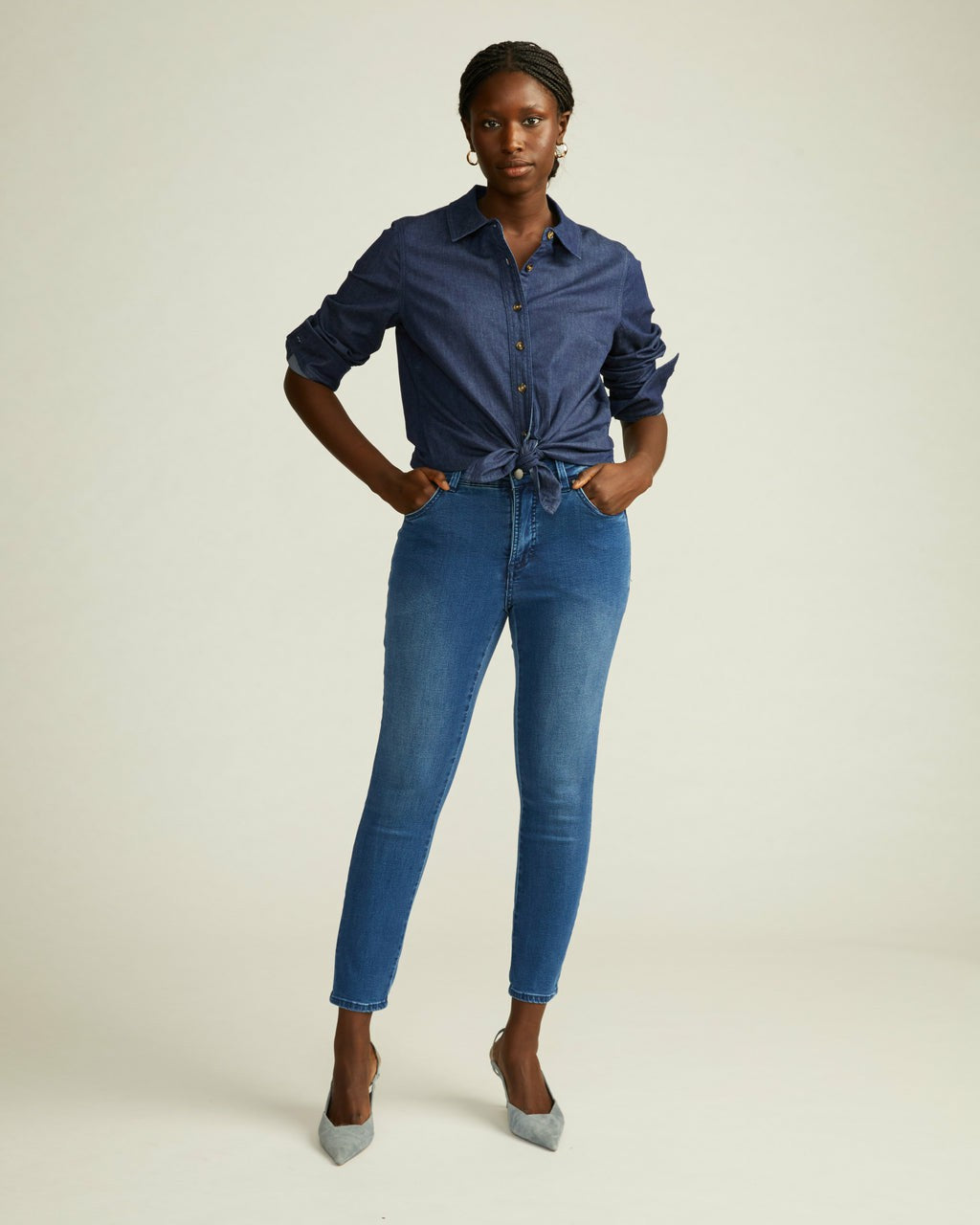 Minimalist Stretch Cotton Chambray Shirt - Dark Indigo | Universal Standard