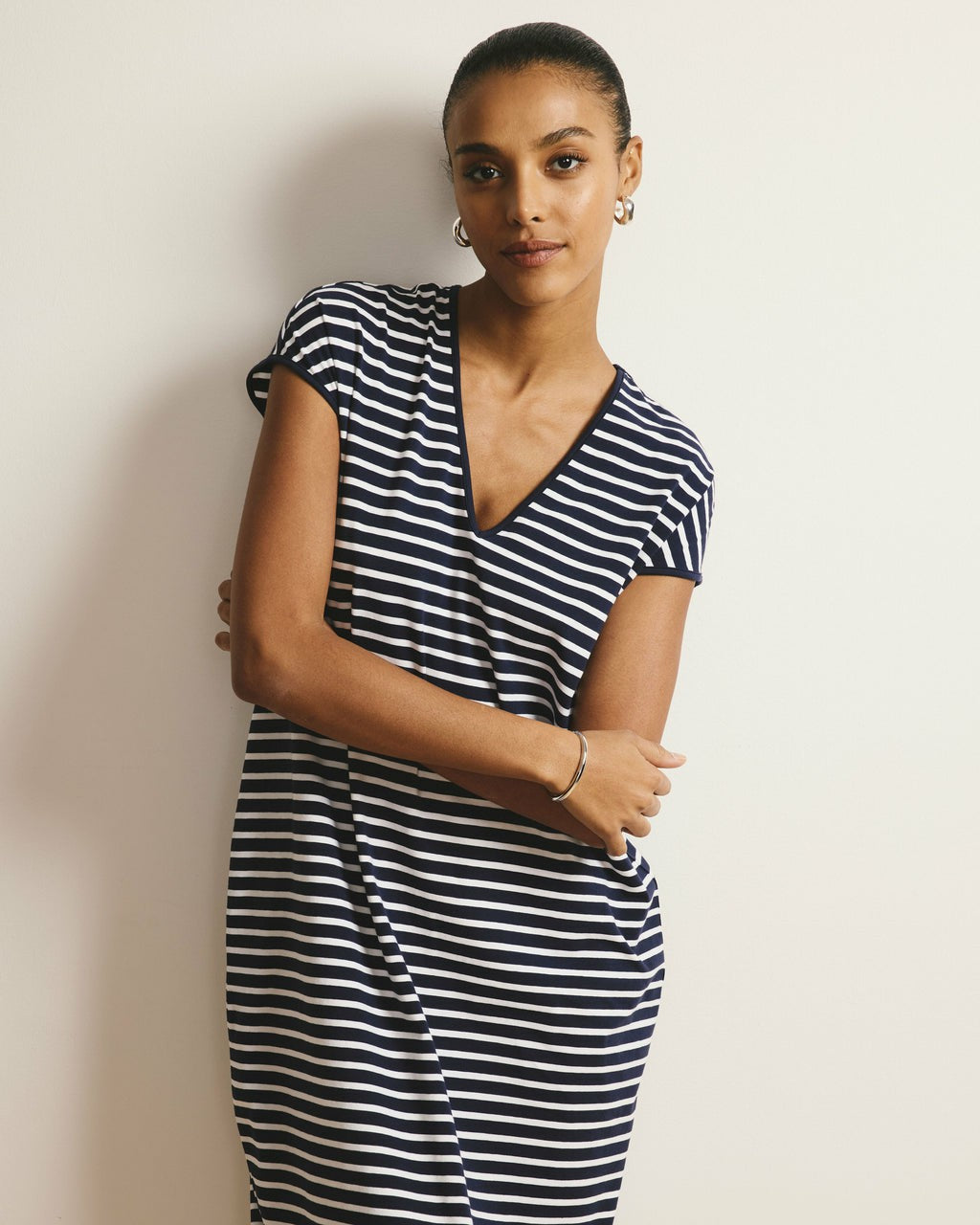 Iconic Geneva V-Neck Dress - Navy/White Stripe | Universal Standard