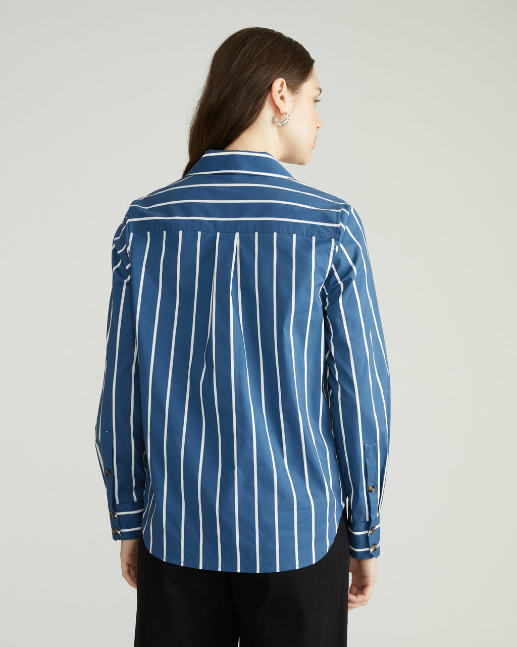 Elbe Popover Stretch Poplin Shirt Classic Fit - Ensign Blue/White Stri | Universal Standard
