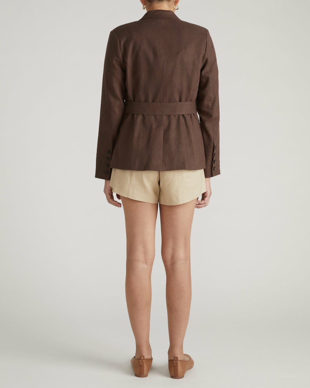 Belted Double Breasted Linen Blend Blazer - Sophisticated Brown | Universal Standard