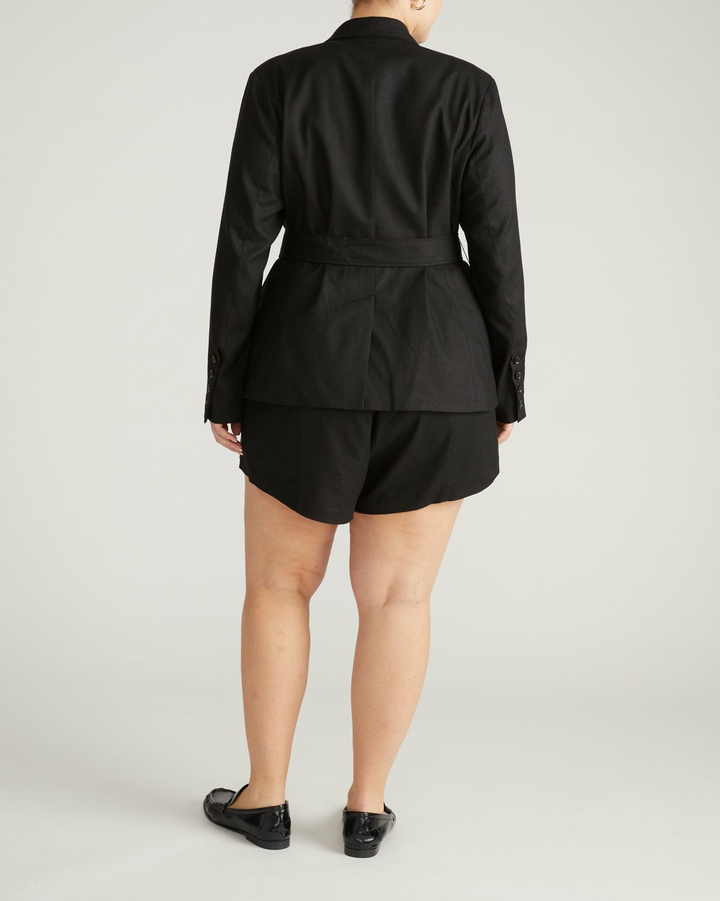 Belted Double Breasted Linen Blend Blazer - Black | Universal Standard