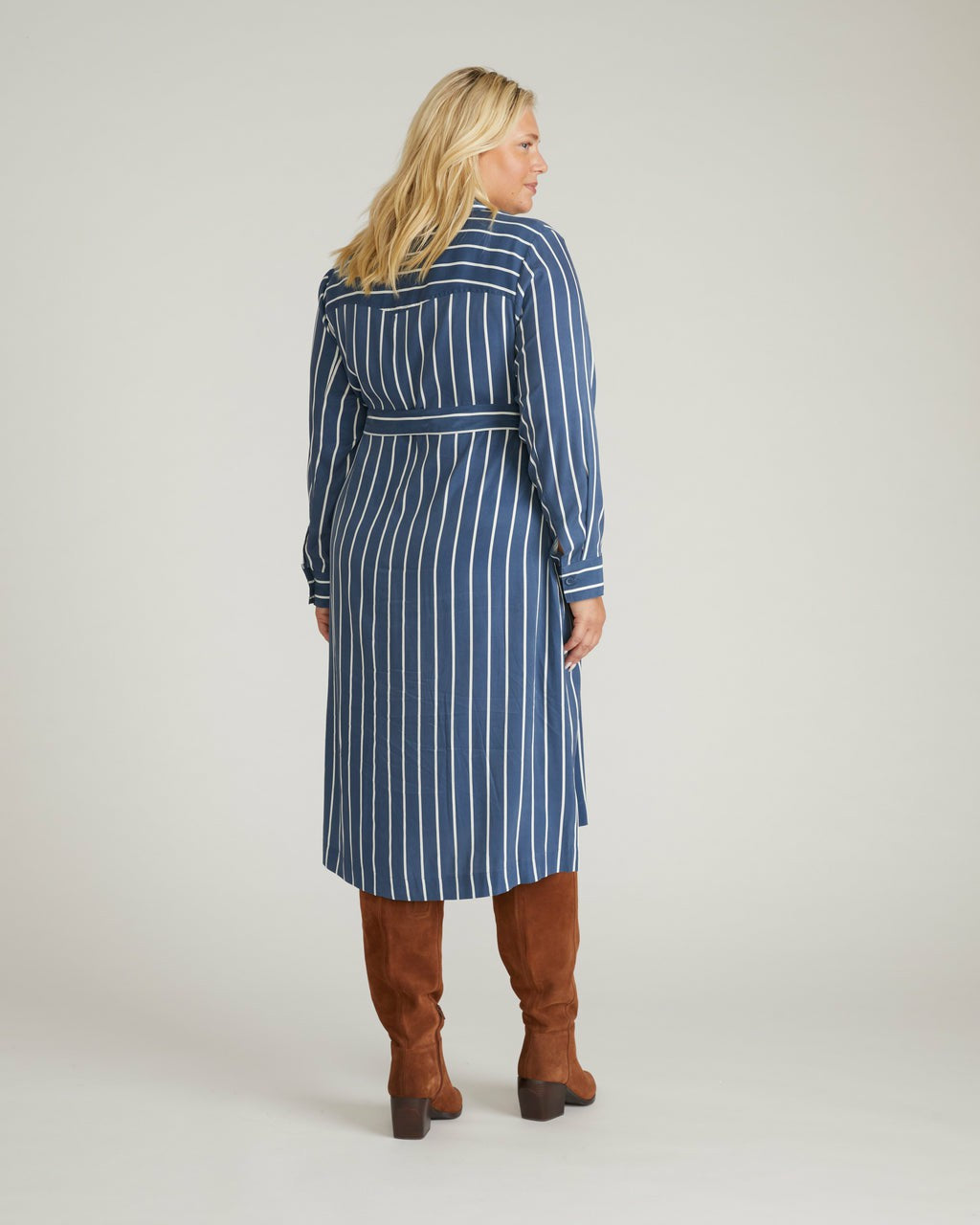 Cooling Stretch Cupro Savannah Dress - Ensign Blue/White Stripe | Universal Standard