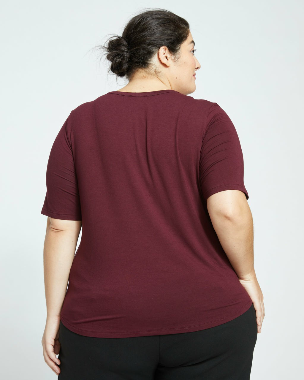 Lily Liquid Jersey V-Neck Stovepipe Tee - Black Cherry | Universal Standard