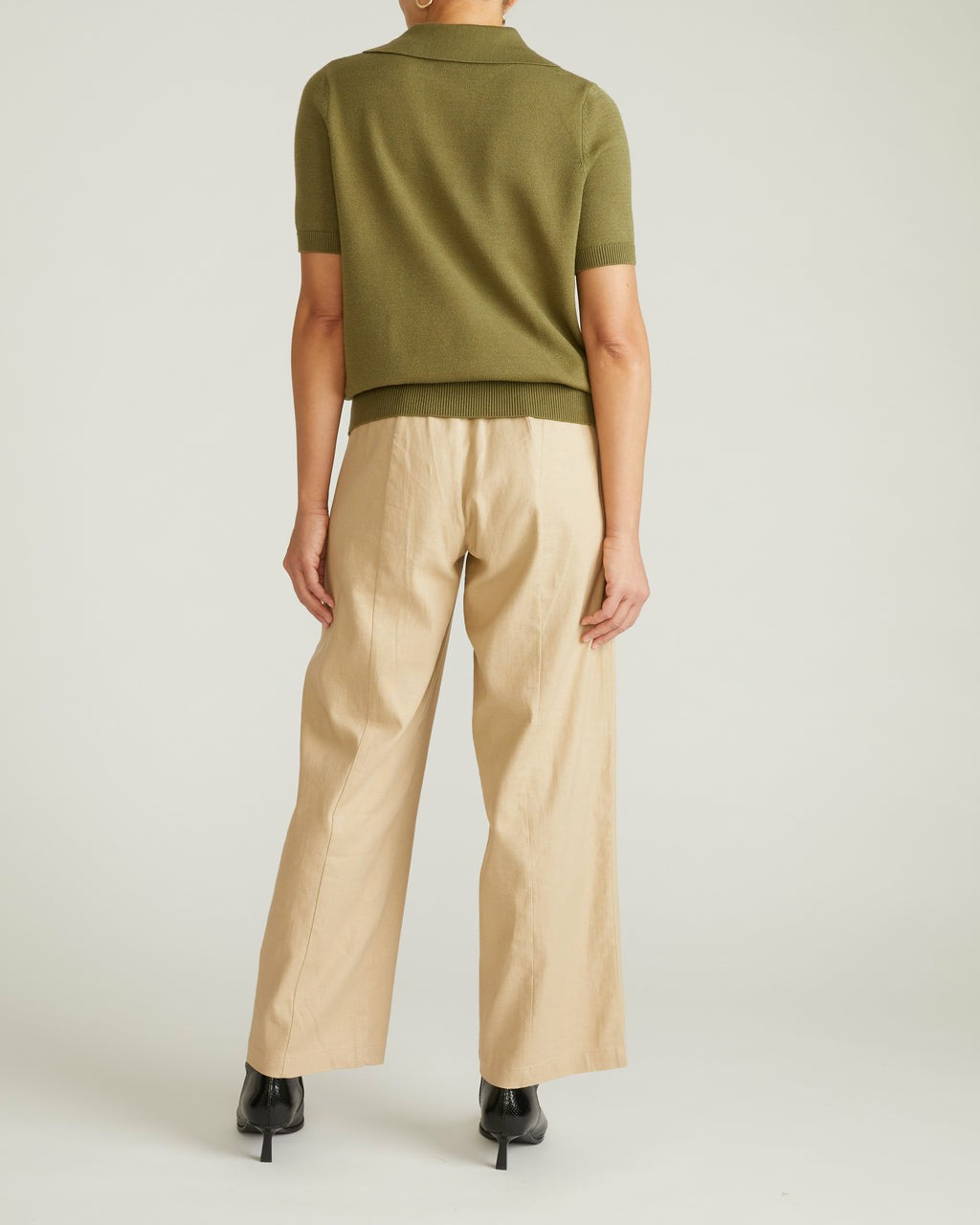 Savvy Fine Knit Short Sleeve Polo Sweater - Olive Leaf | Universal Standard