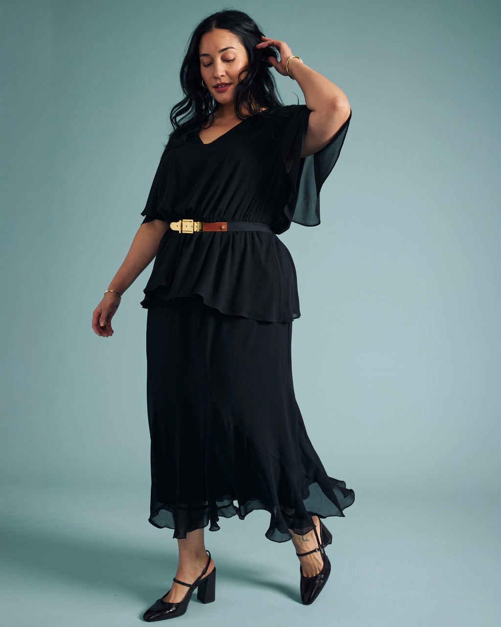 Navarte Chiffon Midi Skirt - Black | Universal Standard