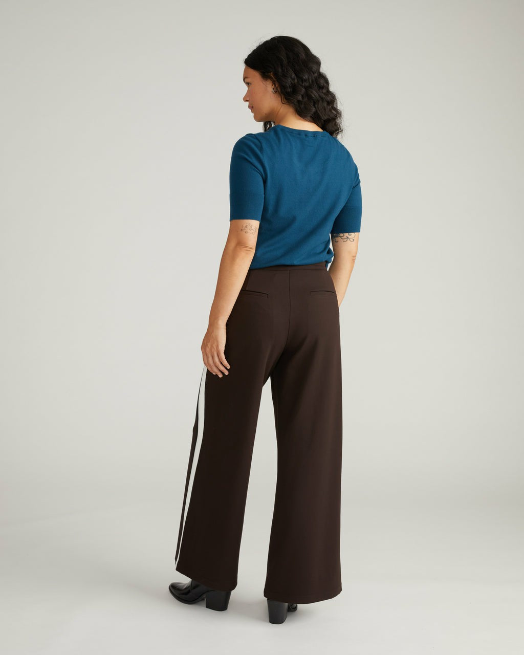 Stephanie Wide Leg Stripe Ponte Pants 30 Inch - Espresso with Black/Ec | Universal Standard