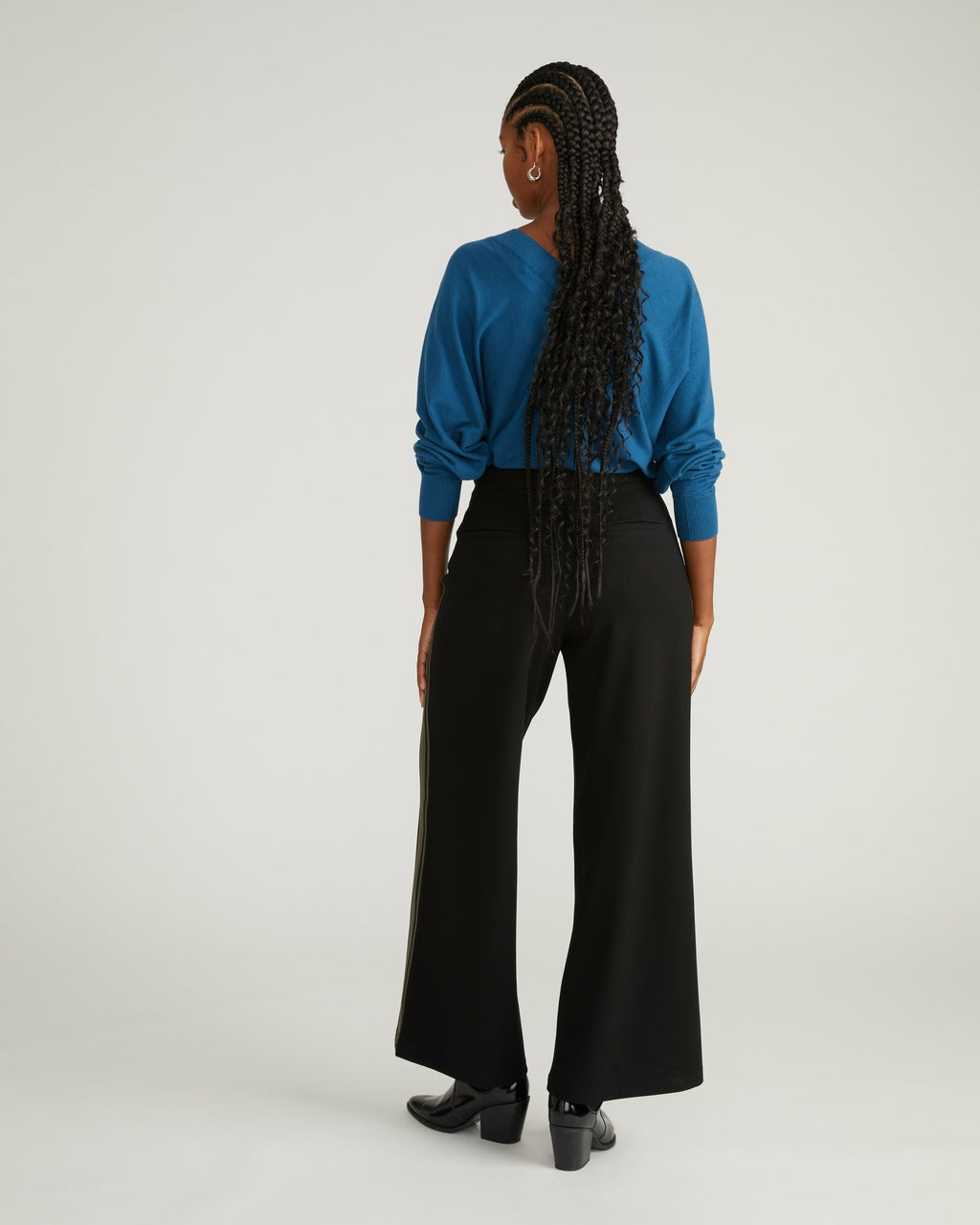 Stephanie Wide Leg Stripe Ponte Pants 30 Inch - Black with Camo Stripe | Universal Standard