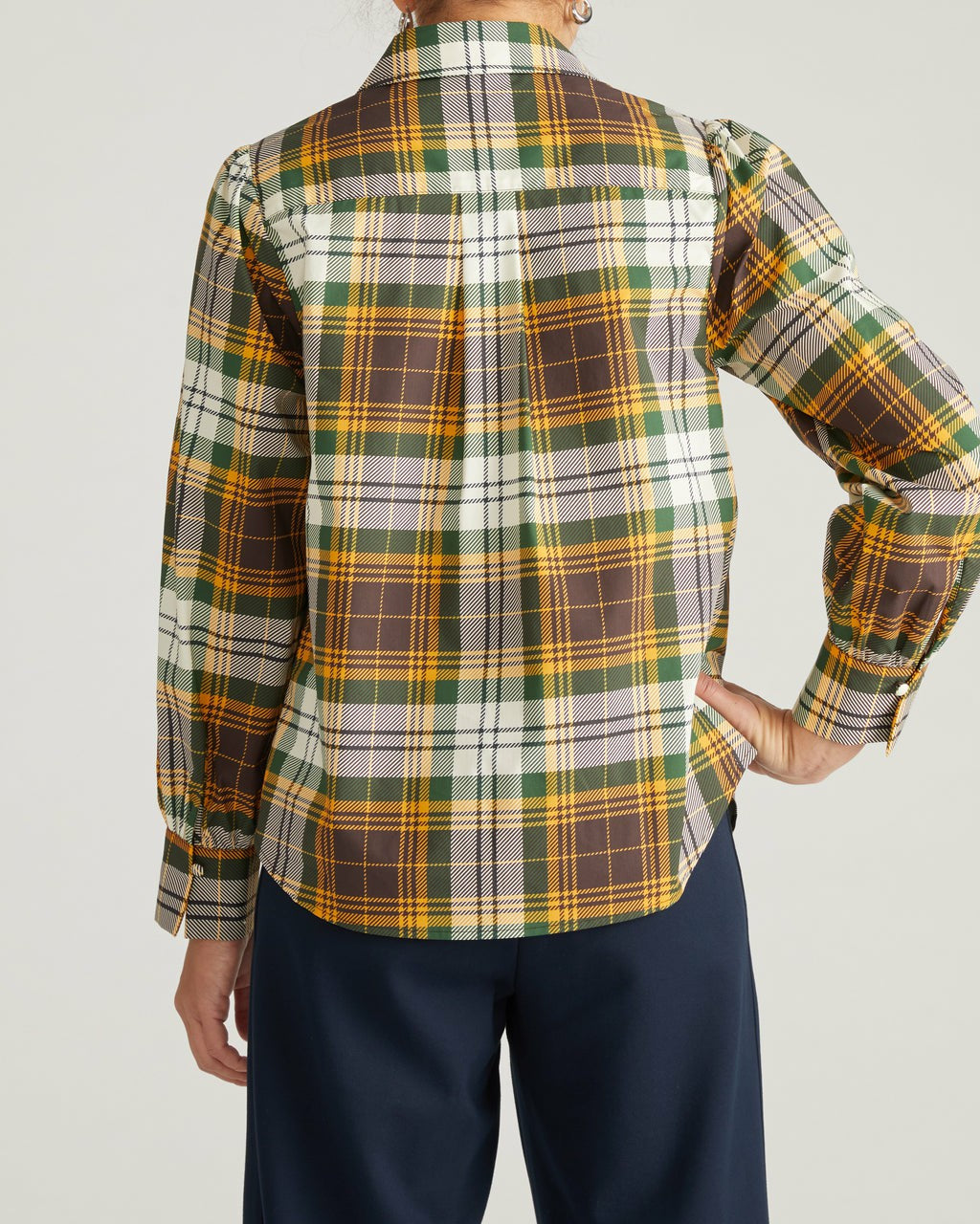 Janet Tie-Neck Cotton Poplin Shirt - Brown Plaid | Universal Standard