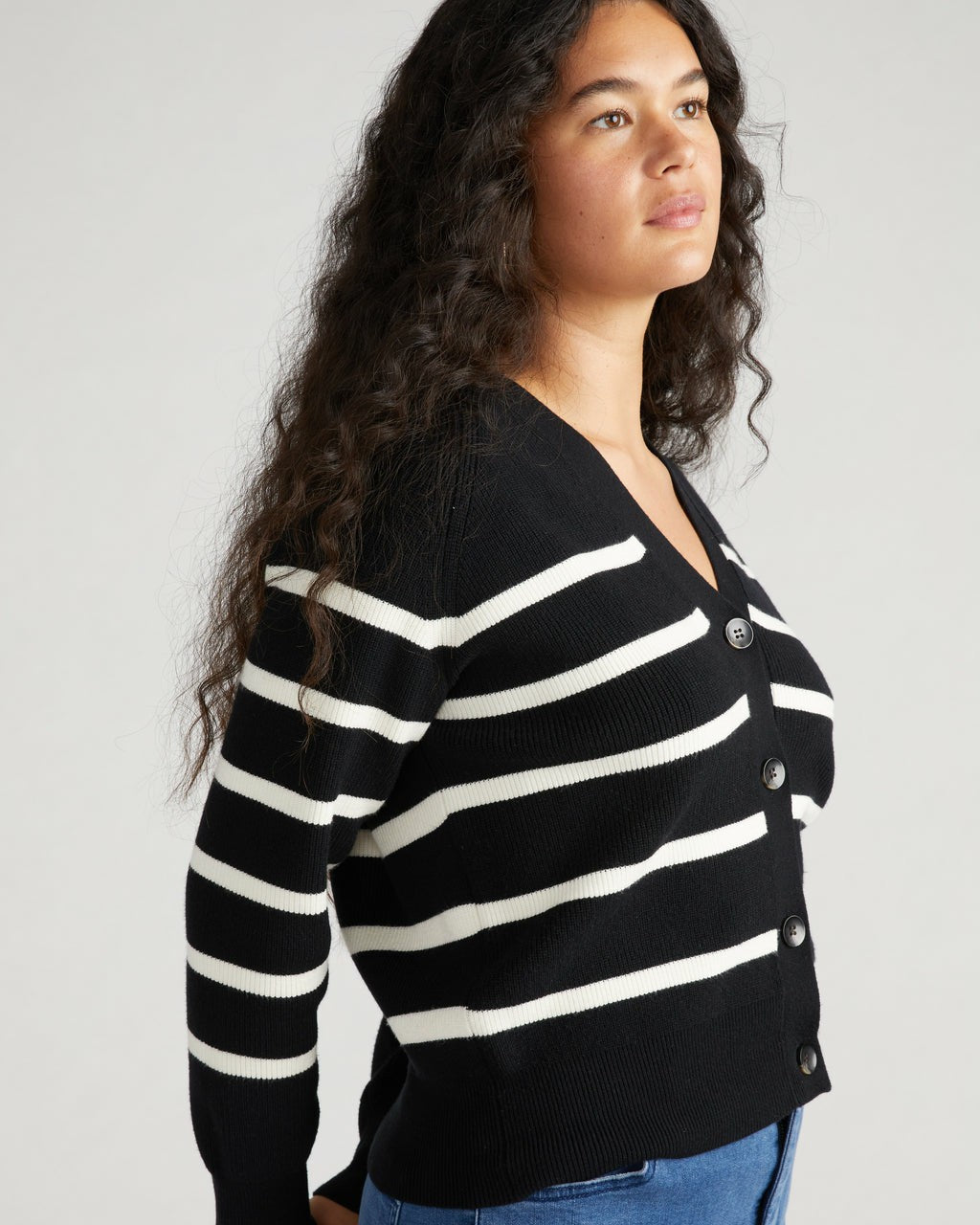 Better-Than-Wool Cardigan - Black/Cream Stripe | Universal Standard