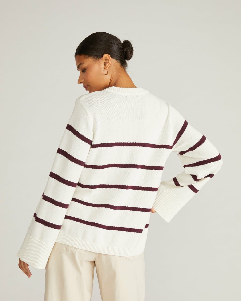 Bardot Wide Sleeve Cotton Sweater - Cream/Acai Stripe | Universal Standard