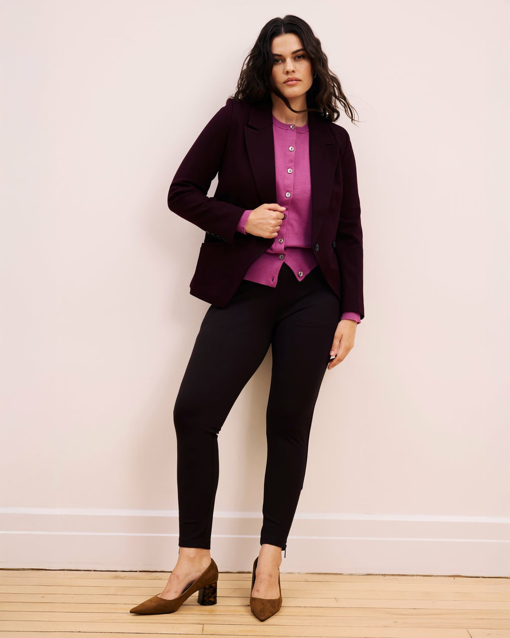 Bianca Double Breasted Ponte Blazer - Black Cherry | Universal Standard