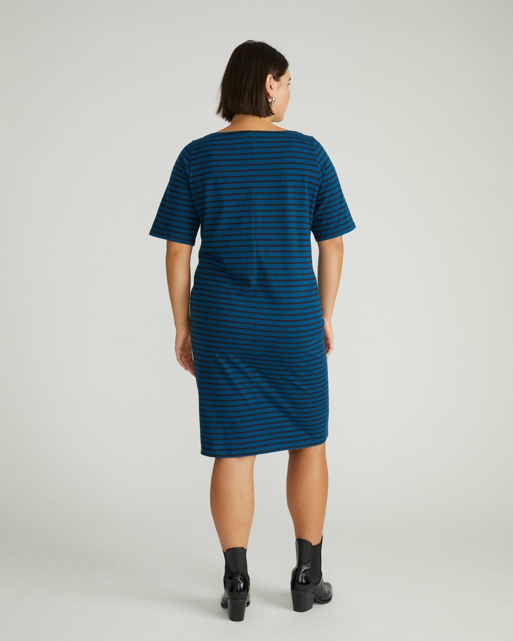 Belle Breton Stripe Jersey Dress - Deep Teal/Black Stripe | Universal Standard