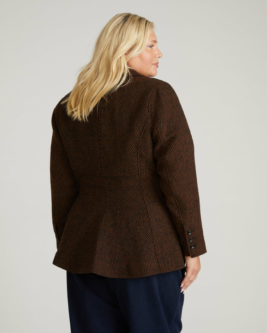 Kidjo Tailored Wool Jacket - Black/Brown Herringbone | Universal Standard