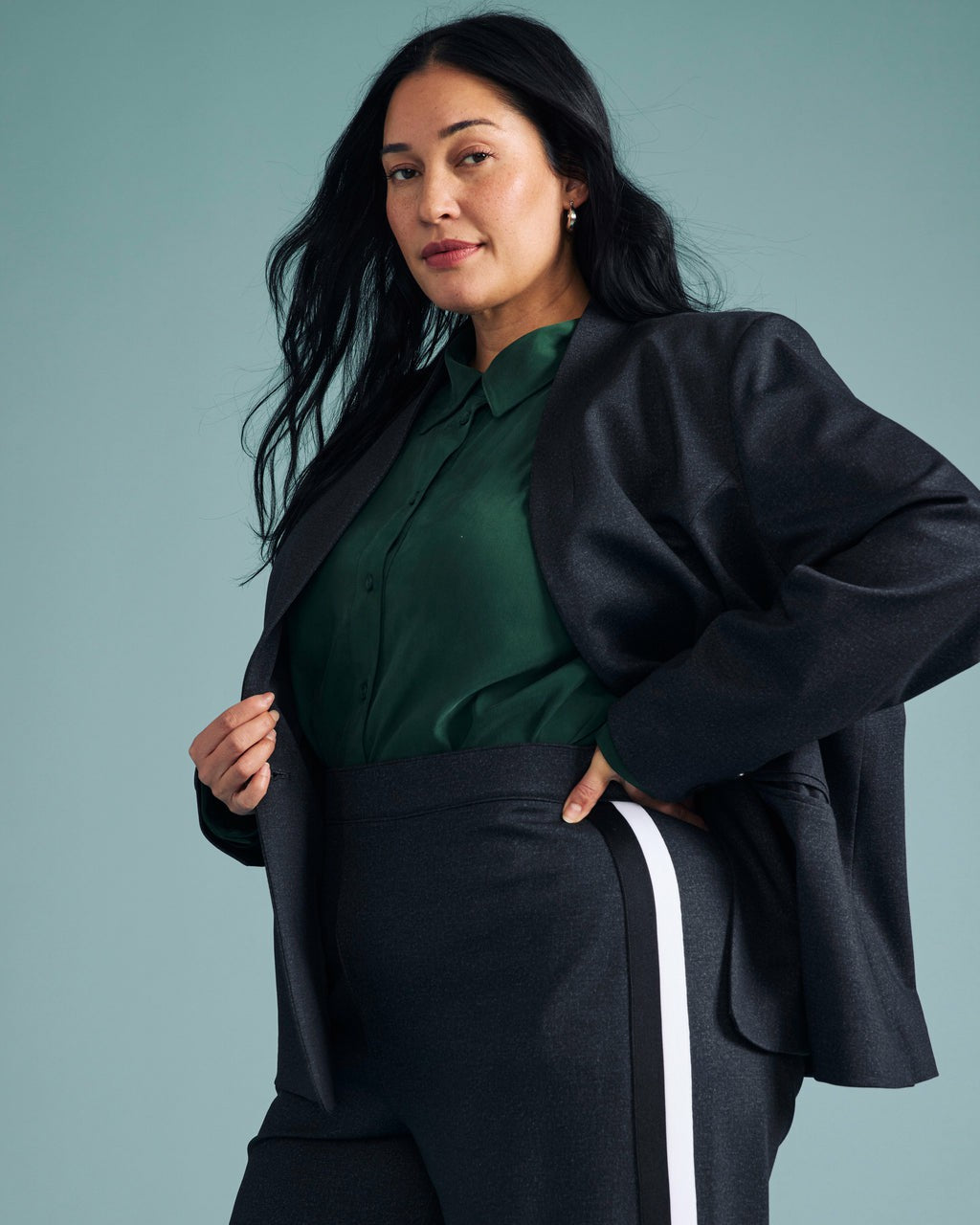 PowerPonte Denim Collarless Blazer - Charcoal | Universal Standard