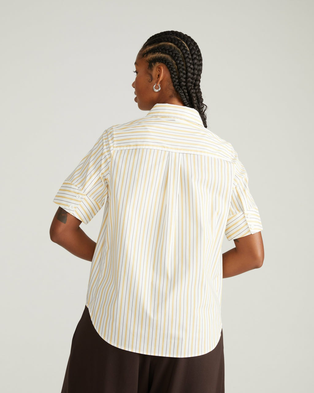 Elbe Stretch Poplin Short Sleeve Shirt - Yellow Multi Stripe | Universal Standard