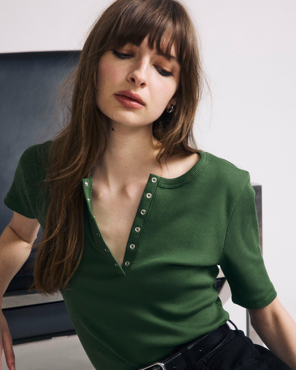Henley Short Sleeve Ribbed Tee - Green Park | Universal Standard