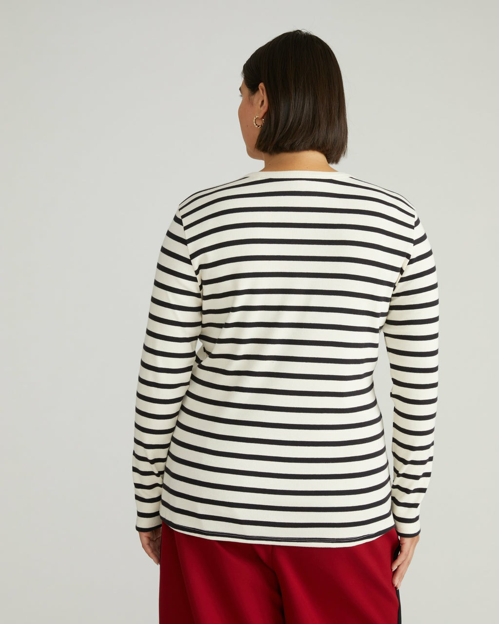 Henley Long Sleeve Ribbed Tee - Ecru/Black Stripe | Universal Standard