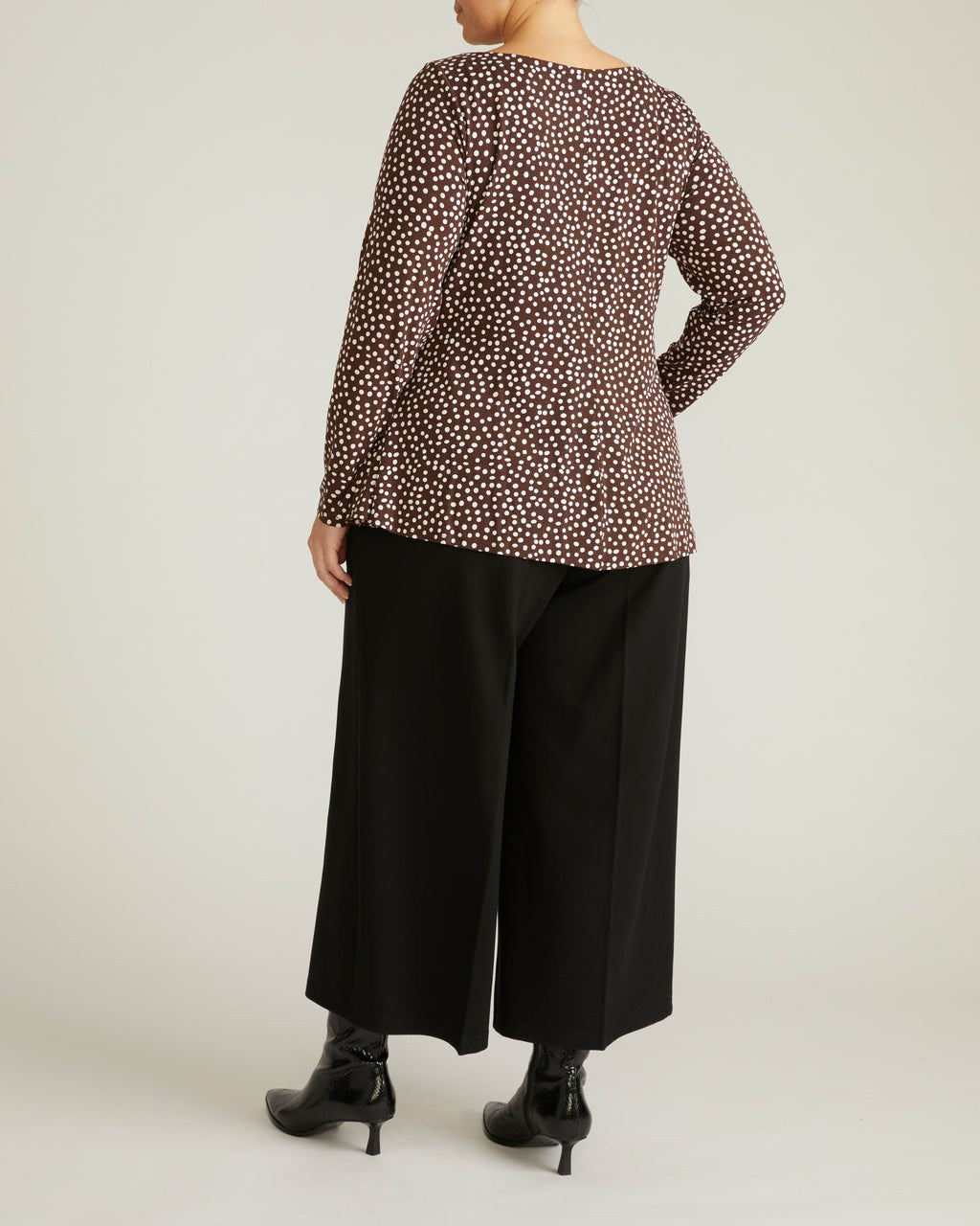 Cassandra Divine Jersey Top - Brown/White Dot Print | Universal Standard