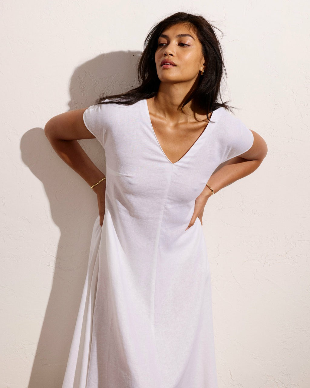 Louvre Bow Back Linen Blend Dress - Bright White | Universal Standard