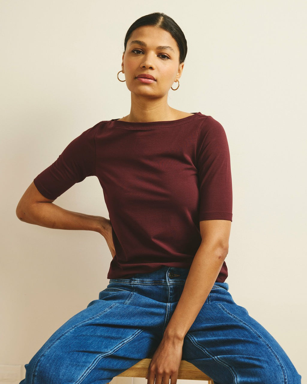 Bella Boatneck Tee - Black Cherry | Universal Standard