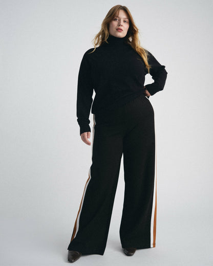 Stephanie Wide Leg Stripe Ponte Pants 30 Inch - Black with Ochre/White | Universal Standard