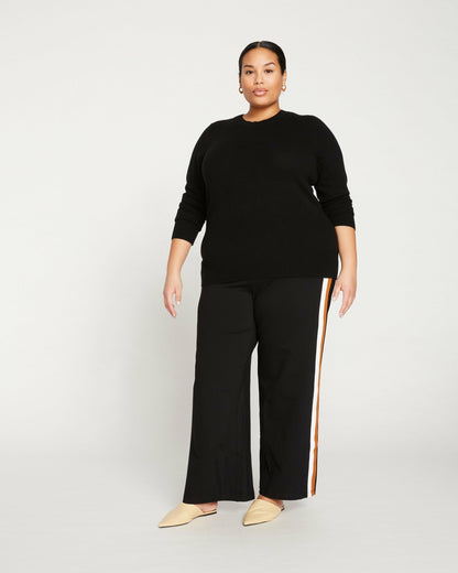 Stephanie Wide Leg Stripe Ponte Pants 30 Inch - Black with Ochre/White | Universal Standard