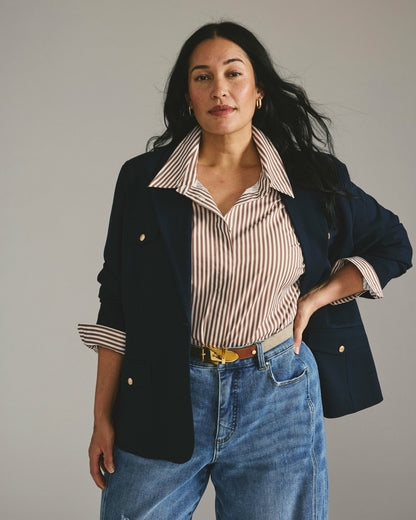 Elbe Stretch Poplin Shirt Classic Fit - Allspice/White Stripe | Universal Standard
