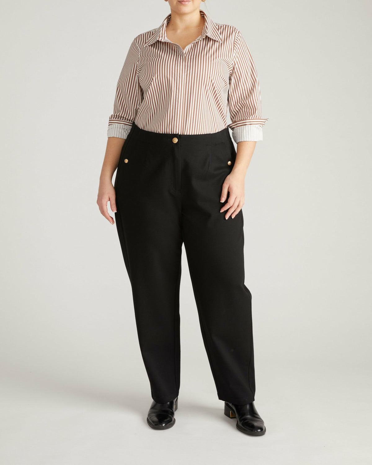 Elbe Stretch Poplin Shirt Classic Fit - Allspice/White Stripe | Universal Standard