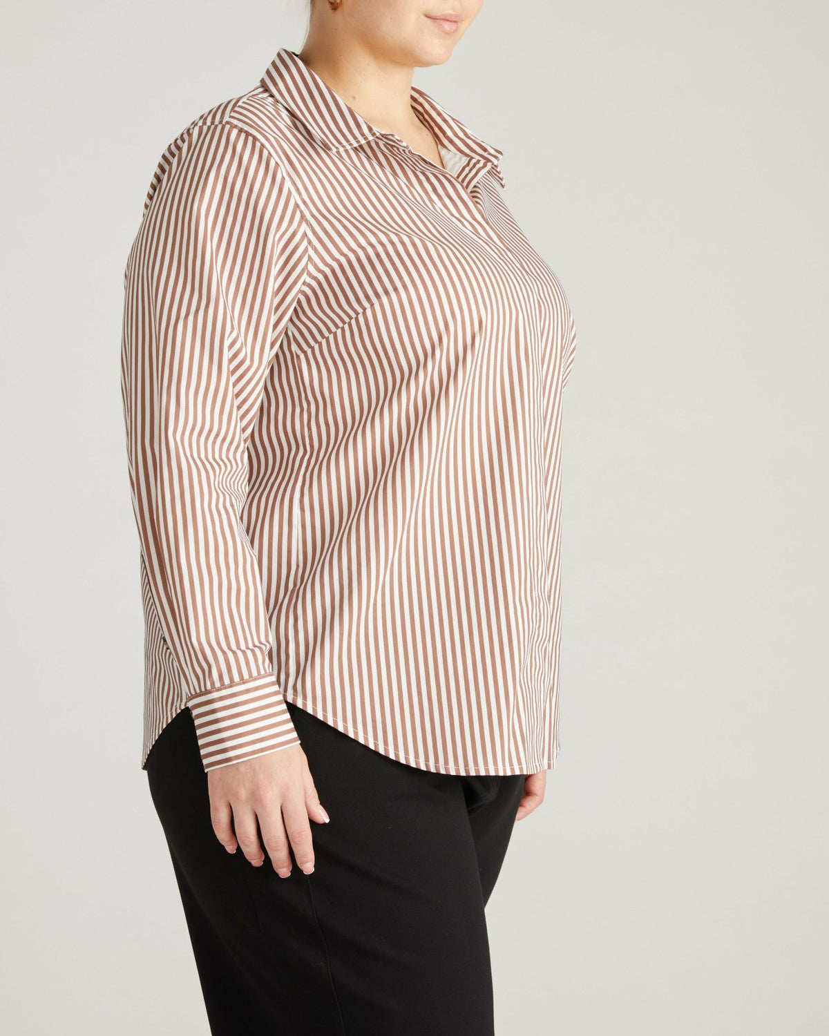Elbe Stretch Poplin Shirt Classic Fit - Allspice/White Stripe | Universal Standard