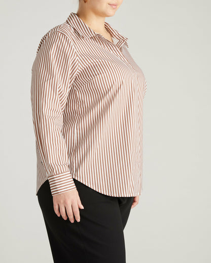 Elbe Stretch Poplin Shirt Classic Fit - Allspice/White Stripe | Universal Standard