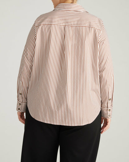 Elbe Stretch Poplin Shirt Classic Fit - Allspice/White Stripe | Universal Standard