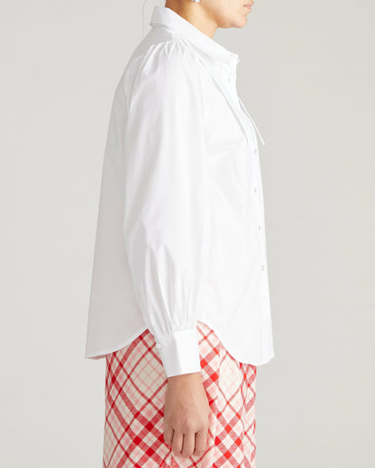 Janet Tie-Neck Cotton Poplin Shirt - White | Universal Standard