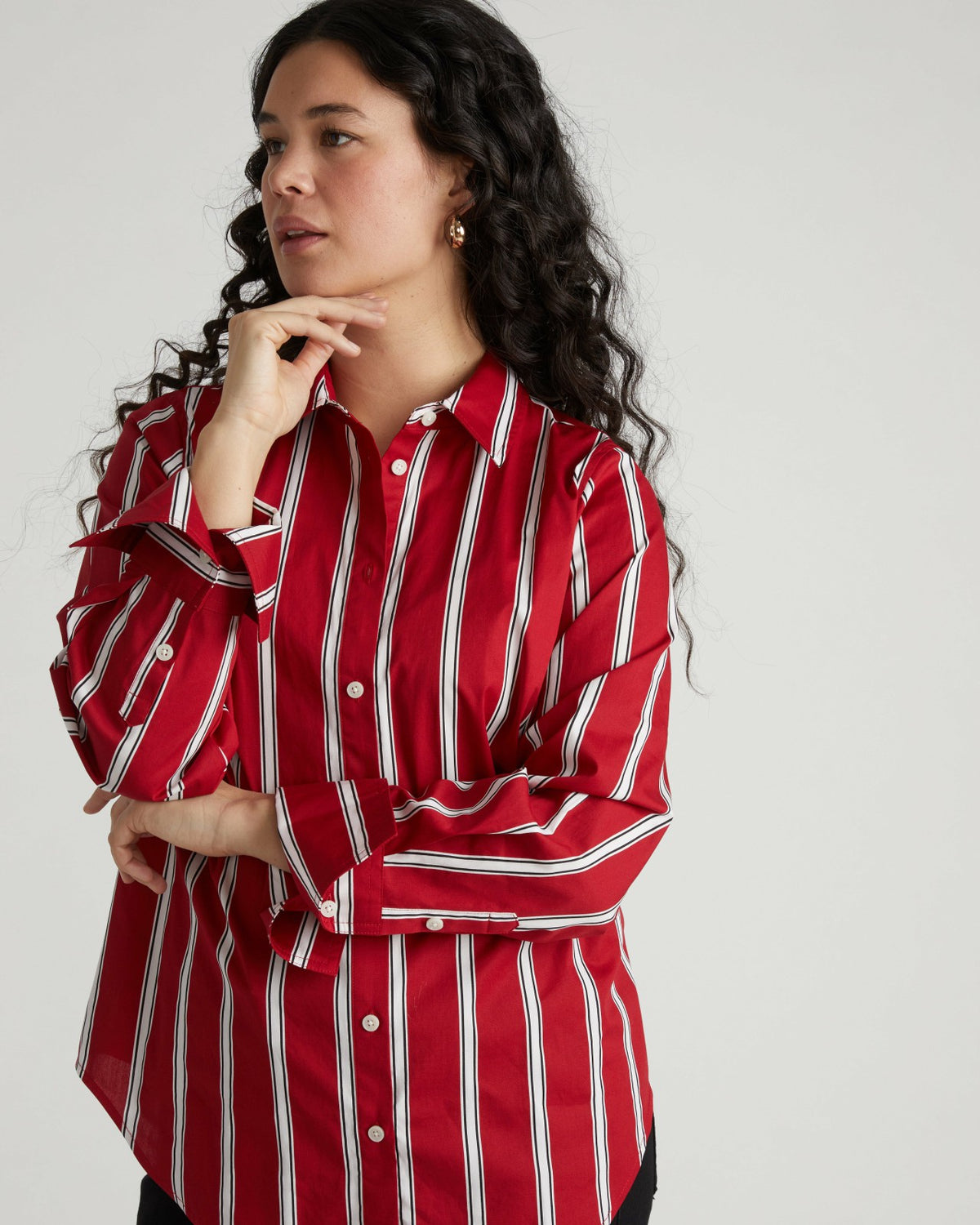 Henning x US Madison Shirt - Red/Black/White Stripe | Universal Standard