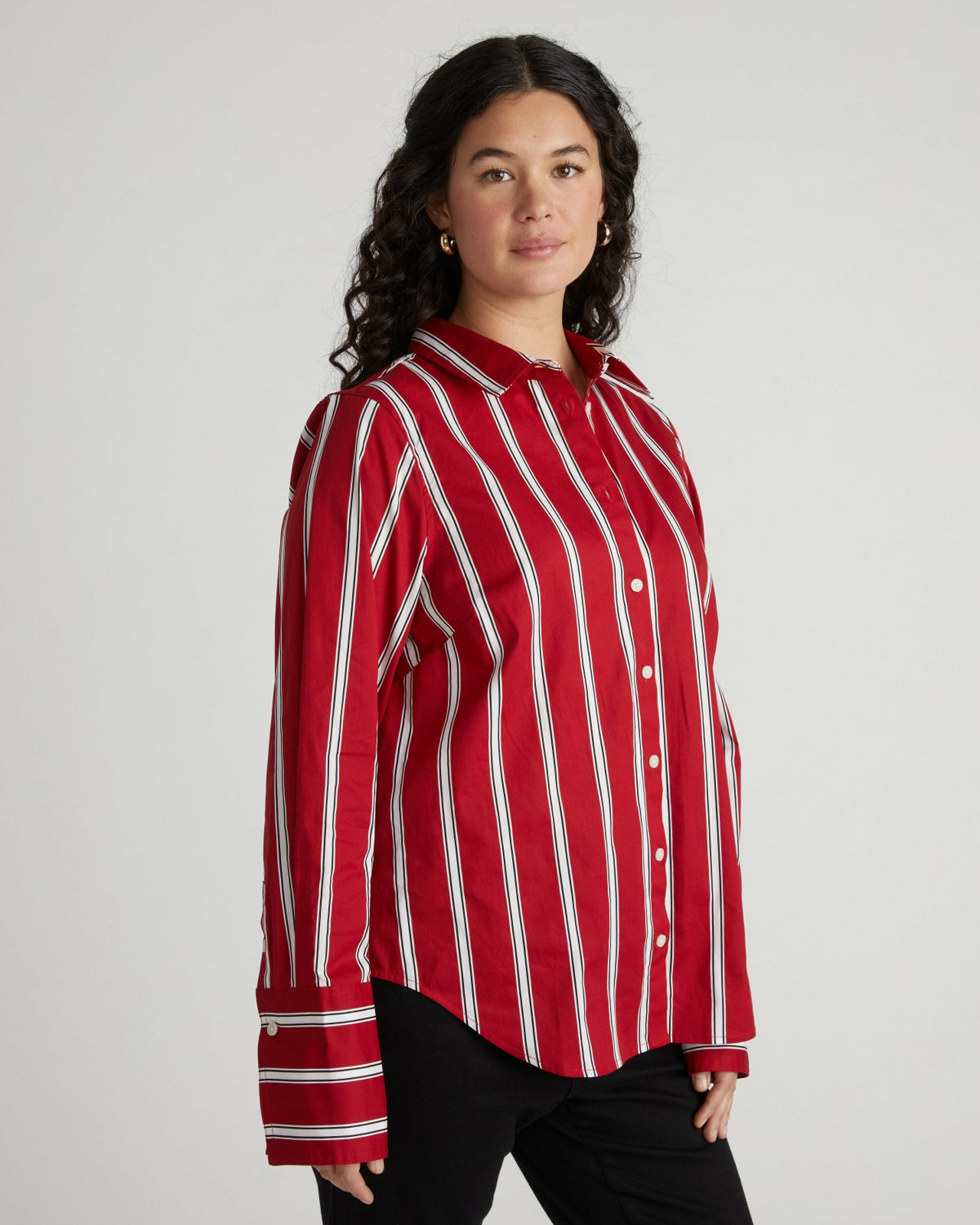 Henning x US Madison Shirt - Red/Black/White Stripe | Universal Standard