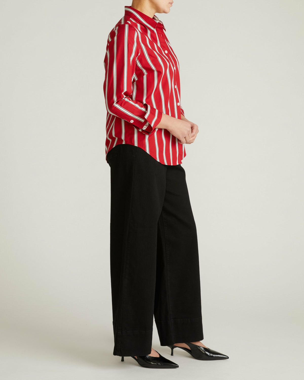 Henning x US Madison Shirt - Red/Black/White Stripe | Universal Standard