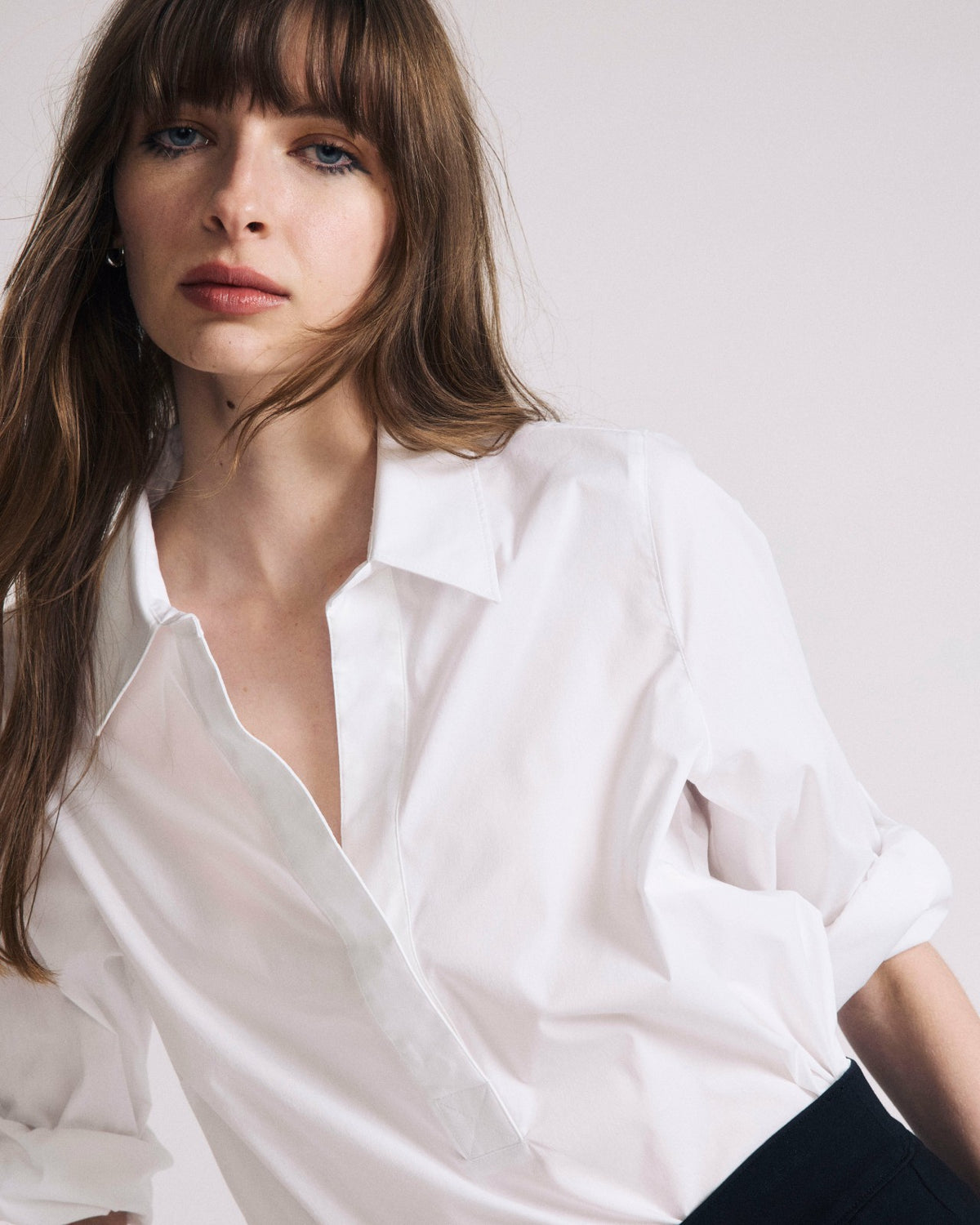 Button Back Poplin Polo Shirt - White | Universal Standard