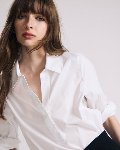 Button Back Poplin Polo Shirt - White | Universal Standard