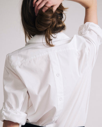 Button Back Poplin Polo Shirt - White | Universal Standard