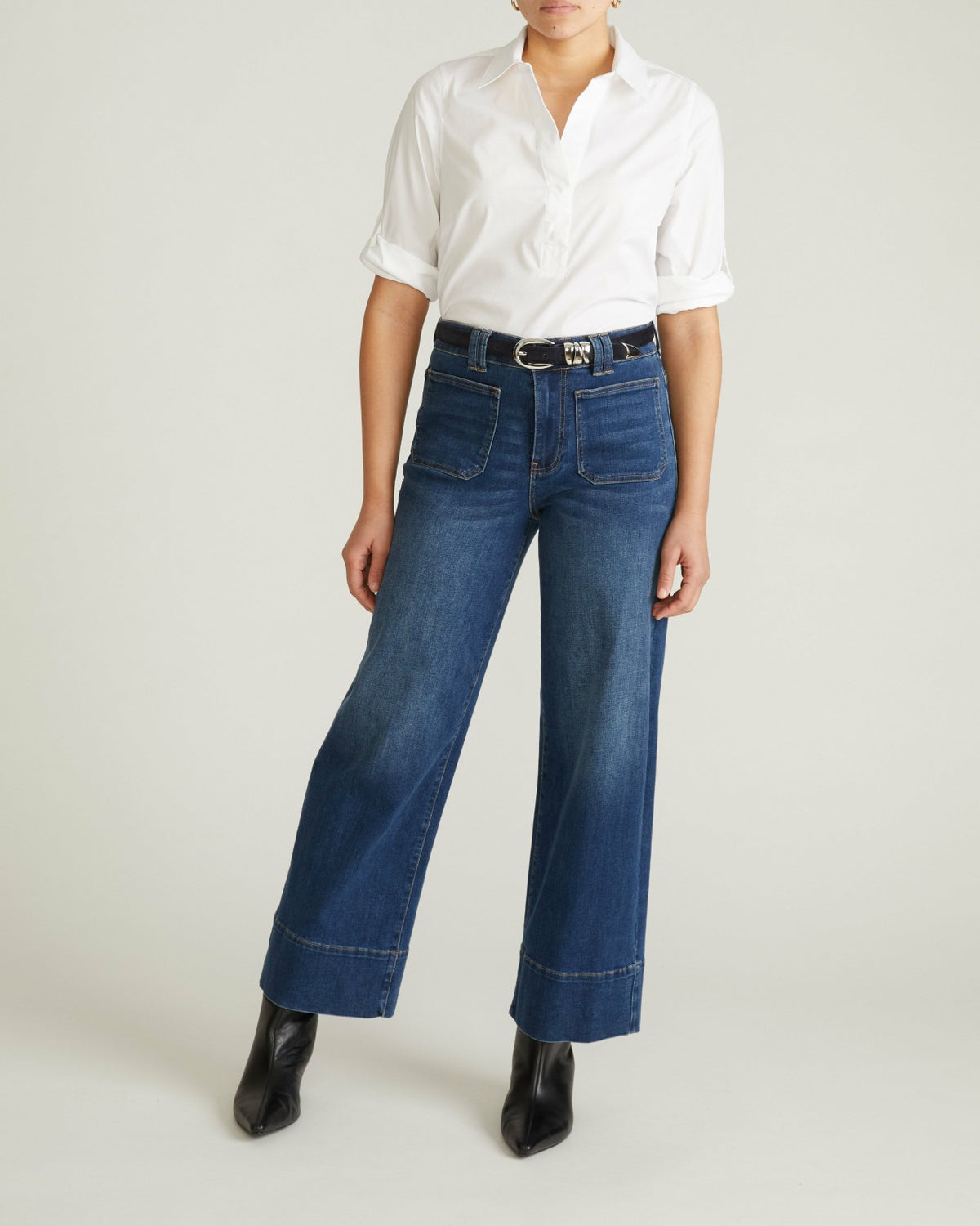 Button Back Poplin Polo Shirt - White | Universal Standard