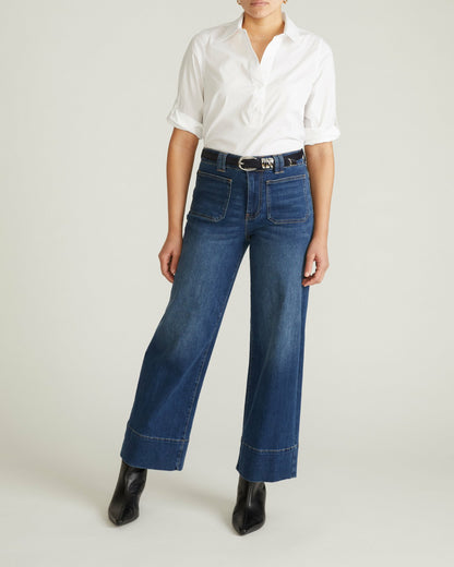 Button Back Poplin Polo Shirt - White | Universal Standard