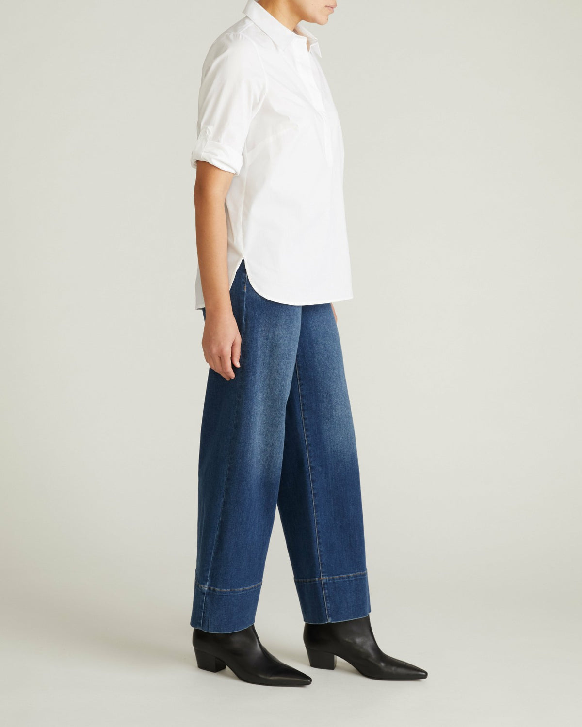 Button Back Poplin Polo Shirt - White | Universal Standard