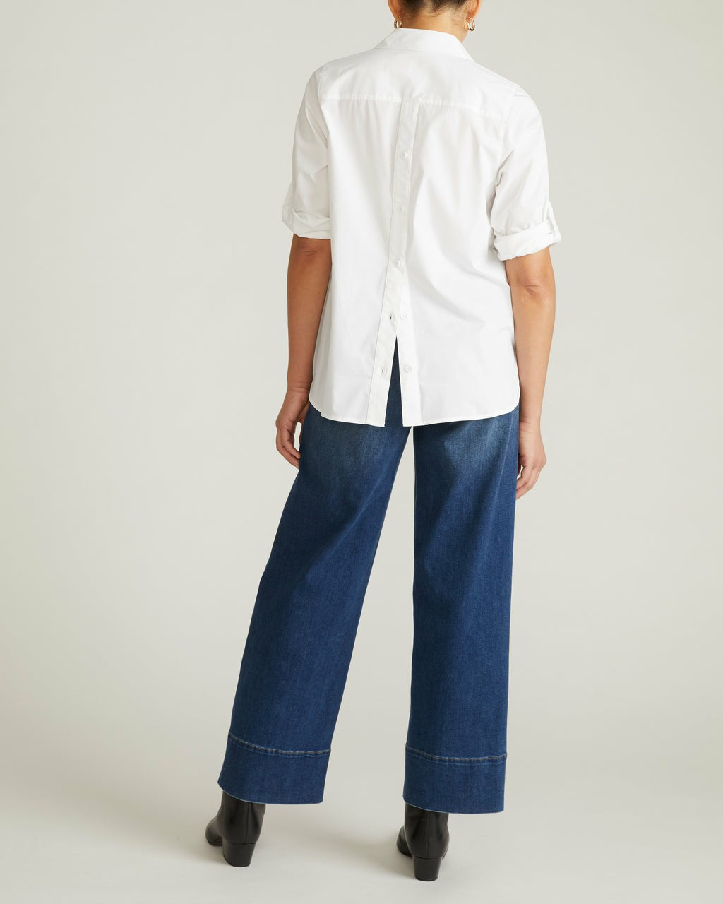 Button Back Poplin Polo Shirt - White | Universal Standard