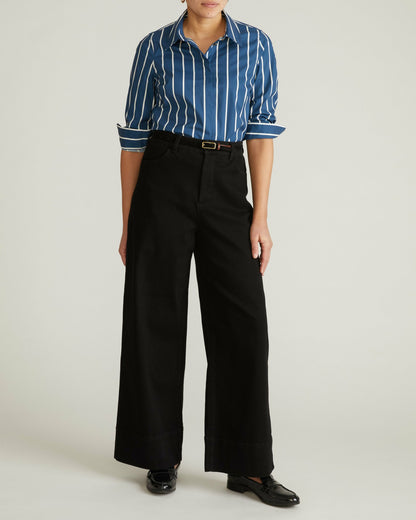 Elbe Stretch Poplin Shirt Classic Fit - Ensign Blue/White Stripe | Universal Standard