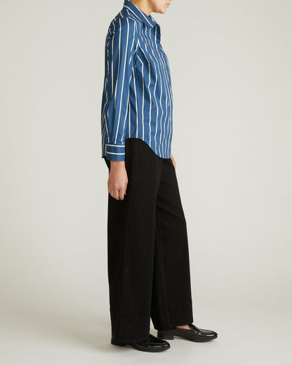 Elbe Stretch Poplin Shirt Classic Fit - Ensign Blue/White Stripe | Universal Standard