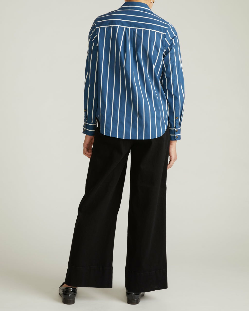Elbe Stretch Poplin Shirt Classic Fit - Ensign Blue/White Stripe | Universal Standard